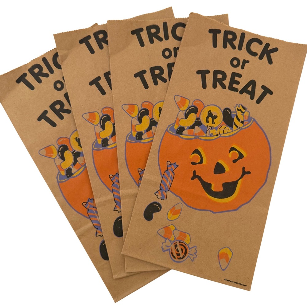 Vintage American Greetings Halloween Trick or Treat Bags Set of 4 Pumpkin Retro